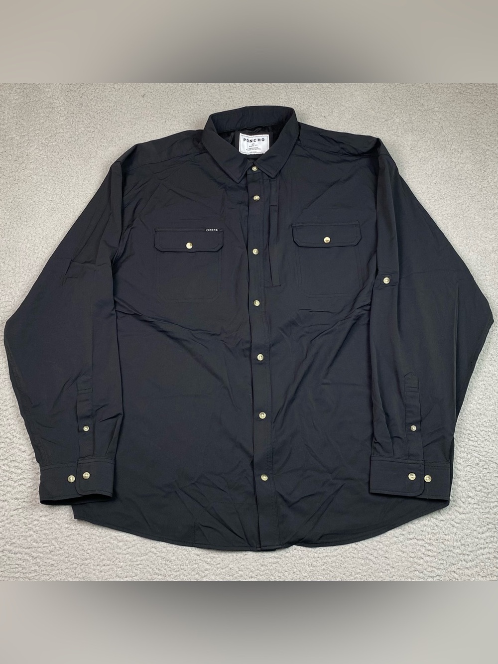 Poncho Fishing Shirt Men's Size XXL Black Long Sleeve Outdoor Vented *Flaw*
